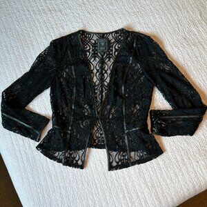 Guess - black sheer lace cardigan with faux leather detailing